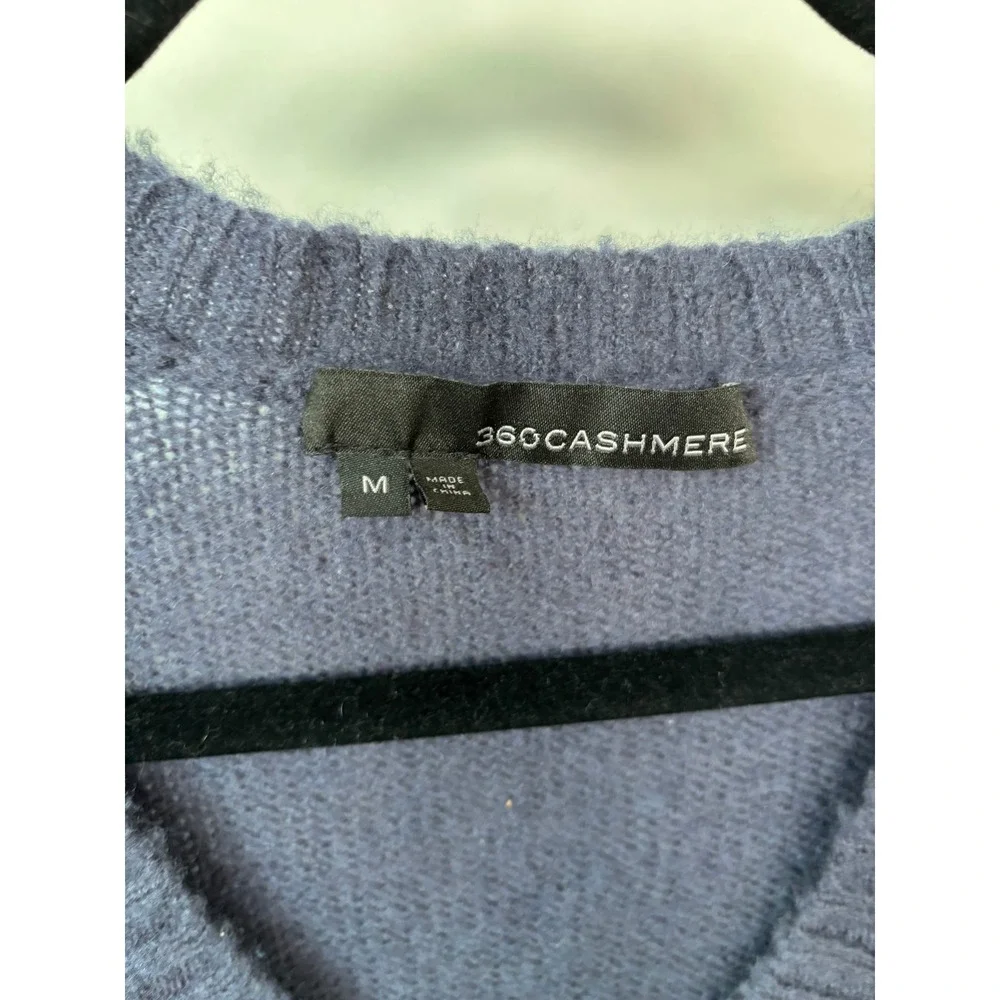 360Cashmere Navy Blue Merino Wool Cashmere V-Neck Sweater 39516 Mens Medium